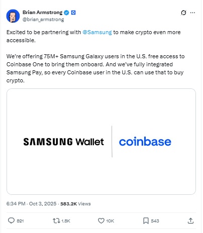 Coinbase - Brian Armstrong X Post