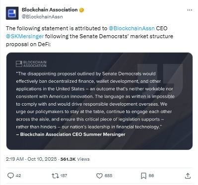 Coinbase CEO Brian Armstrong - Blockchain Association X Post
