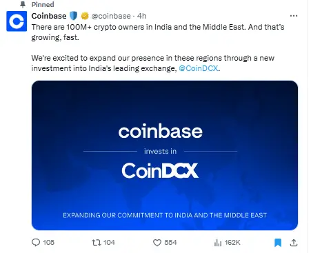 Coinbase Investend in CoinDCX