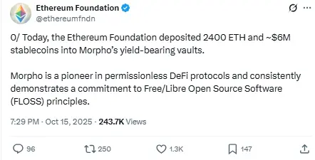 Ethereum Foundation Invested in Morpho