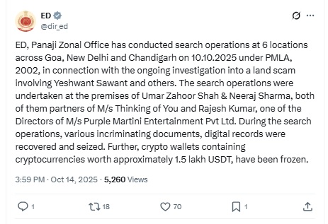 Goa Land Scam - ED X Post