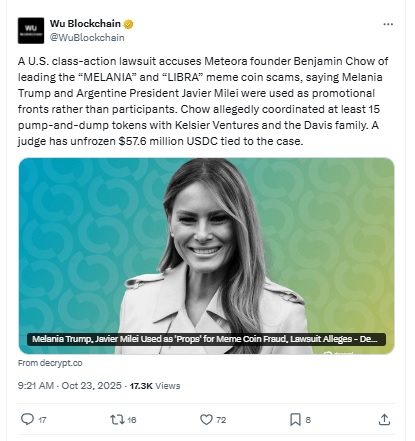 Libra and Melania Coin - Wu Blockchain X Post