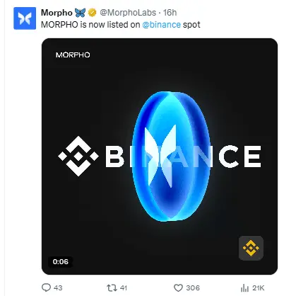 Morpho X Post About Binance Listing