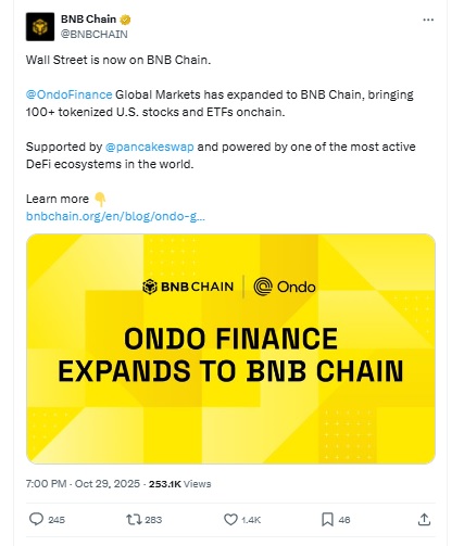 Ondo Global Market - BNB Chain X Post