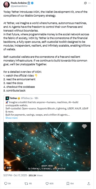 Tether Wallet Development Kit WDK - Paolo Ardoino X