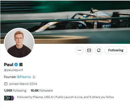 Top Crypto Leader, plasma Founder