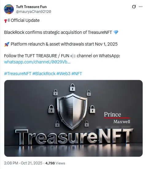 Blackrock Treasure NFT News, Treasure NFT Withdrawal Date 