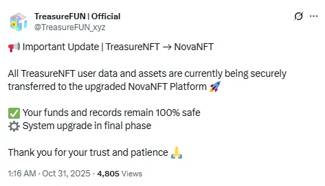 Treasure NFT to Nova NFT data transfer