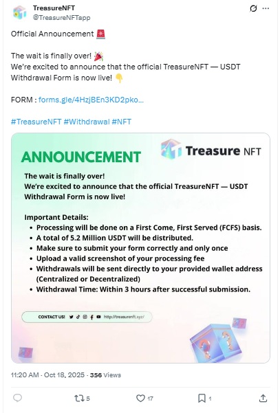 Treasure NFT Withdrawal - x post