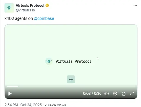 Virtual Protocol Tweet which trigger VIRUAL Price surge