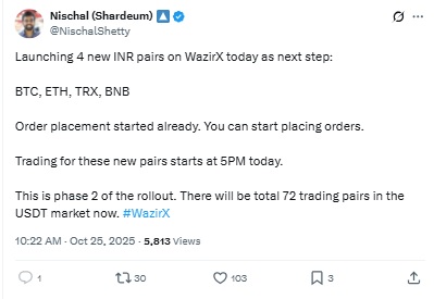 Wazirx Founder Nischal Shetty X Post
