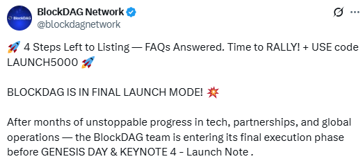 BlockDAG Listing Date नज़दीक, टीम ने जारी किया लॉन्च अपडेट
