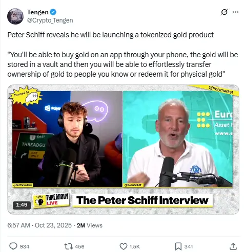 Peter Schiff to Launch Tokenized Gold 