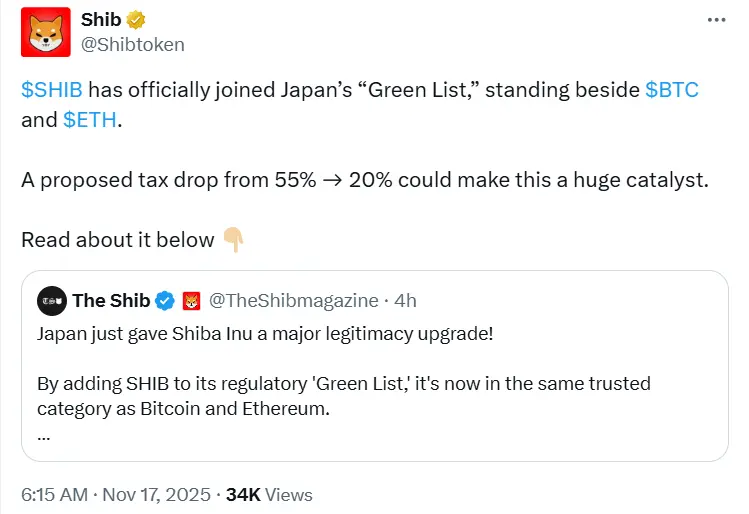 Shiba Inu Entry in Green List of Japan