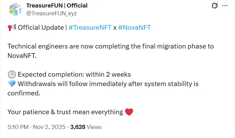 Treasure NFT Withdrawal New Update