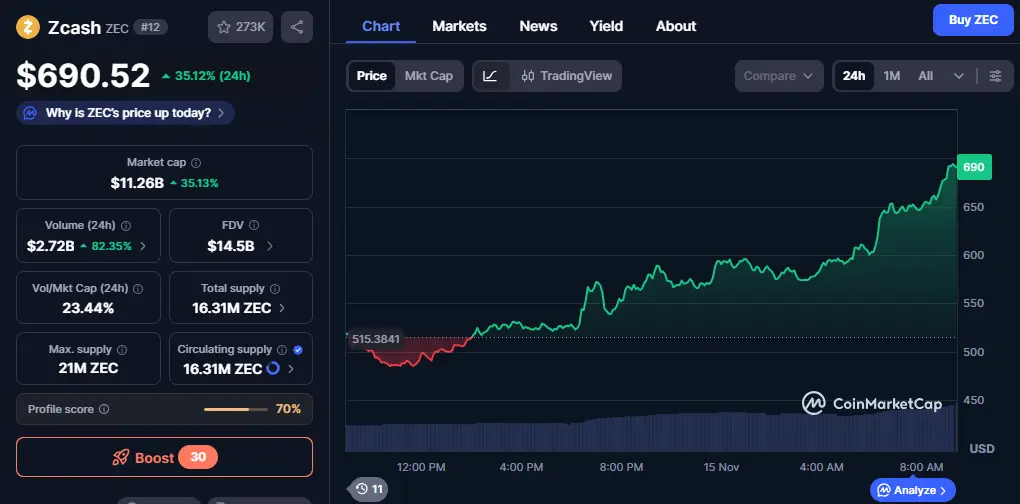 Crypto Market Crash के बीच ZEC Coin में जबरदस्त तेजी, जानिए आगे क्या