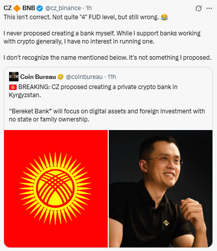 CZ Bereket Bank को लेकर फैली गलतफहमी पर CZ ने दी सफाई