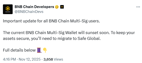 BNB Chain Multi-Sig Wallet बंद होने जा रहा है, अब क्या करें यूज़र्स