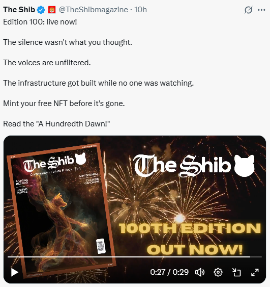 Shib Magazine 100th Edition पूरे, Memecoin से मूवमेंट तक का सफर