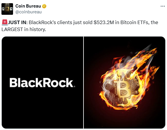 BlackRock क्लाइंट्स ने किया इतिहास का सबसे बड़ा Bitcoin ETF सेल