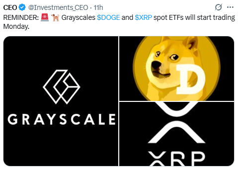 Grayscale का बड़ा कदम, XRP और Dogecoin Spot ETF सोमवार से शुरू