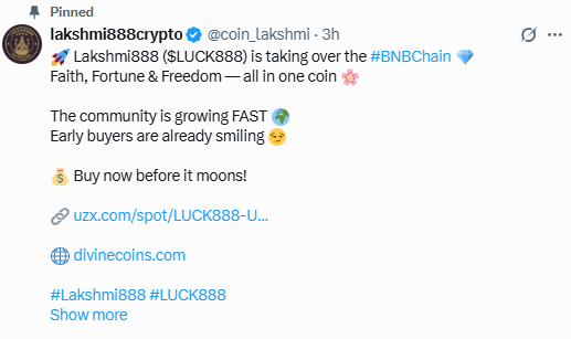 Lakshmi888 ($LUCK888) को लेकर चर्चा तेज़, BNB Chain पर मारी एंट्री 