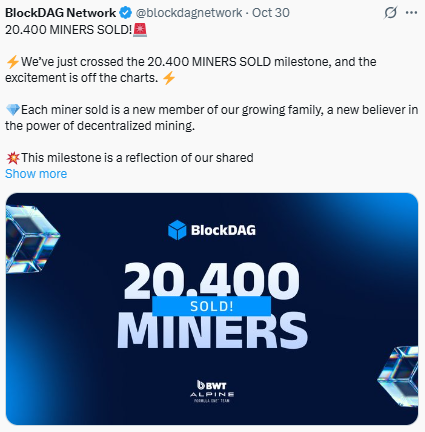 BlockDAG Network ने किया 20,400 Miners Sold का माइलस्टोन पूरा
