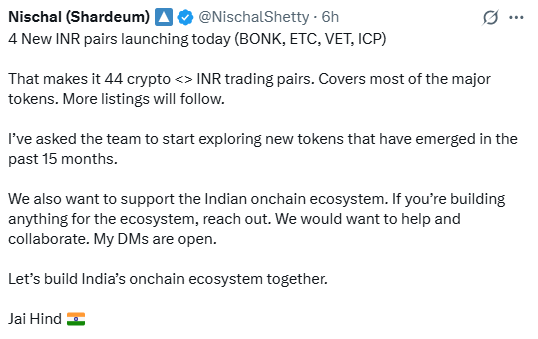 WazirX News, अब WazirX पर मिलेगी 4 INR Trading Pairs की ट्रेडिंग