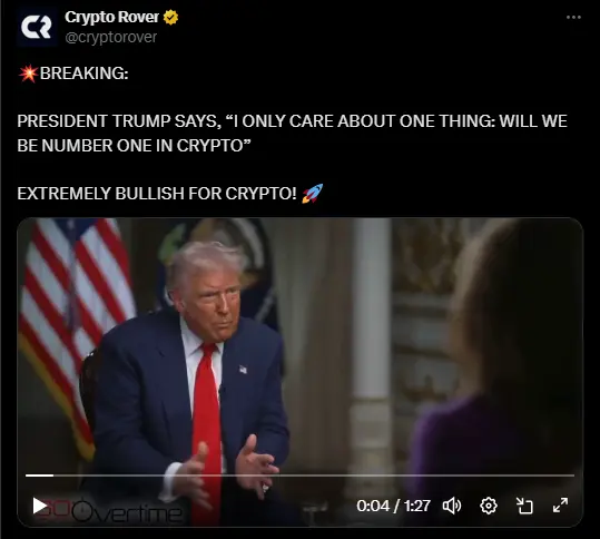 Donald Trump ने कहा, क्रिप्टो में अमेरिका नंबर 1 होना चाहिए, न कि चीन